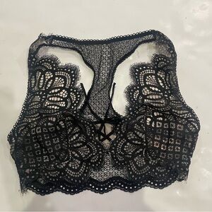 Victoria's Secret Black Lace Bra with Scalloped Edges and Semi-Sheer Design